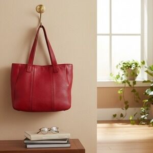 Talbots Classic Tote Bag Red Pebbled Leather Shoulder Handbag